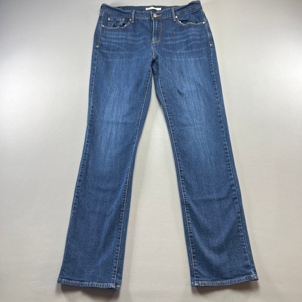 Levi's 505 Straight Jeans Women 12 Blue Whisker Denim Dark Wash Mid Rise Zip Fly